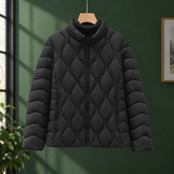 Quilted Jacket Duck Down Filled with Wave Quilting and Full Zip