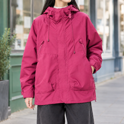 Utility Jacket Polyester Hooded Relaxed with Concealed Zip and Pockets