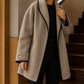Coat Wool Blend Oversized with Shawl Collar and Contrast Piped Edging