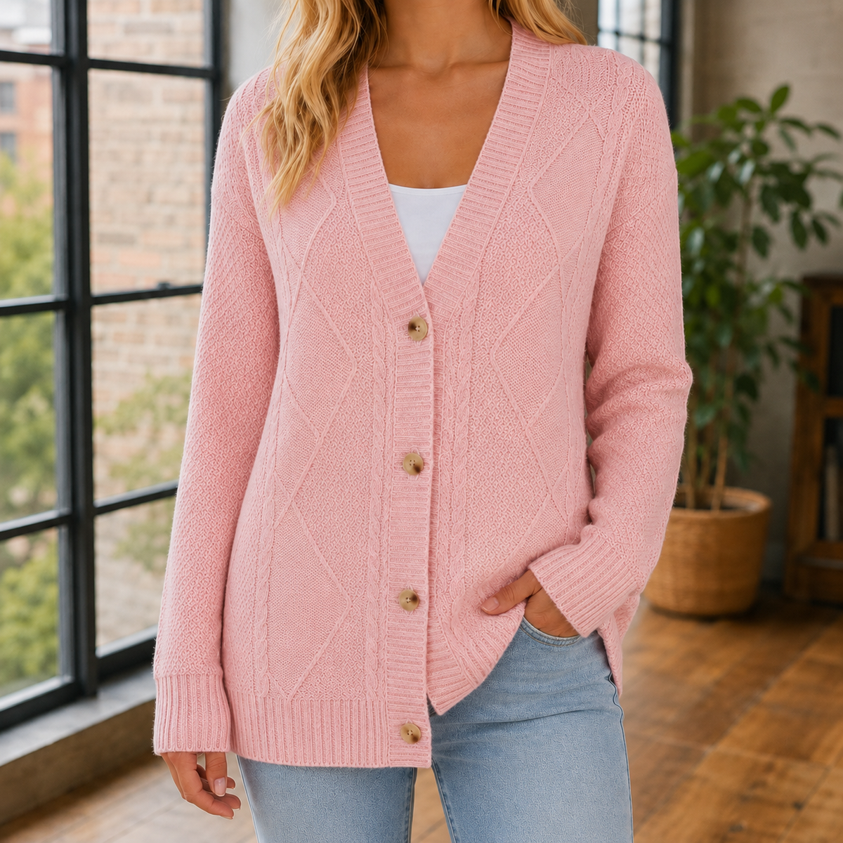 Cable Knit V-Neck Jumper