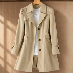 Trench Coat Cotton Blend Lightweight Tailored with Flared Hem