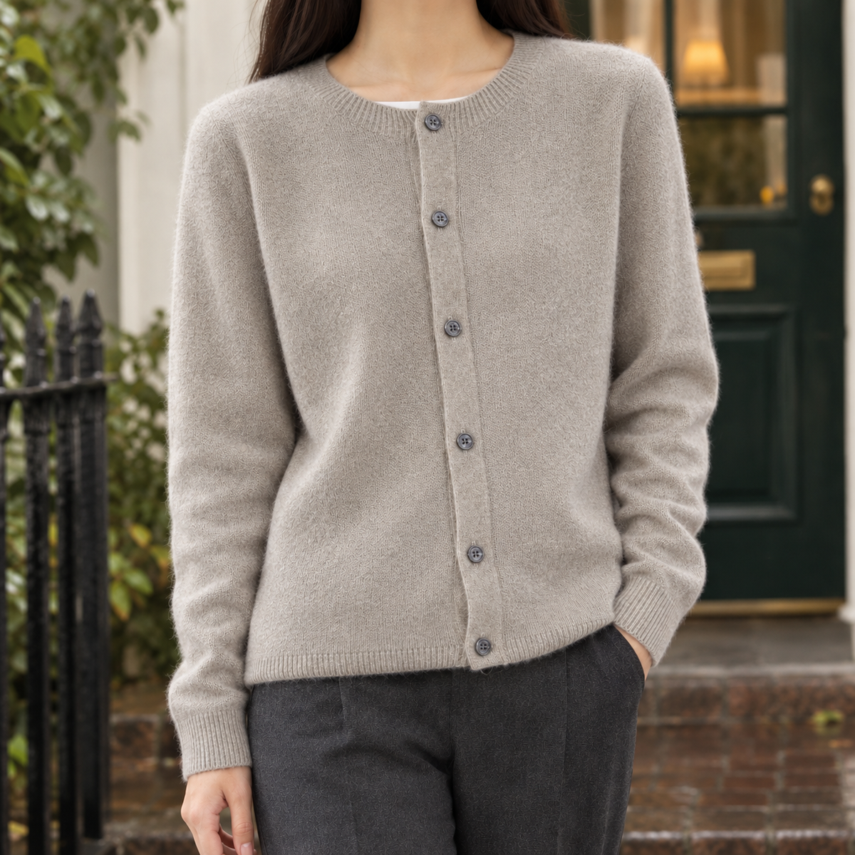 Soft Wool Button-Front Cardigan