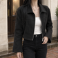 Cropped Jacket Faux Leather with Wide Pointed Collar and Flared Cuffs