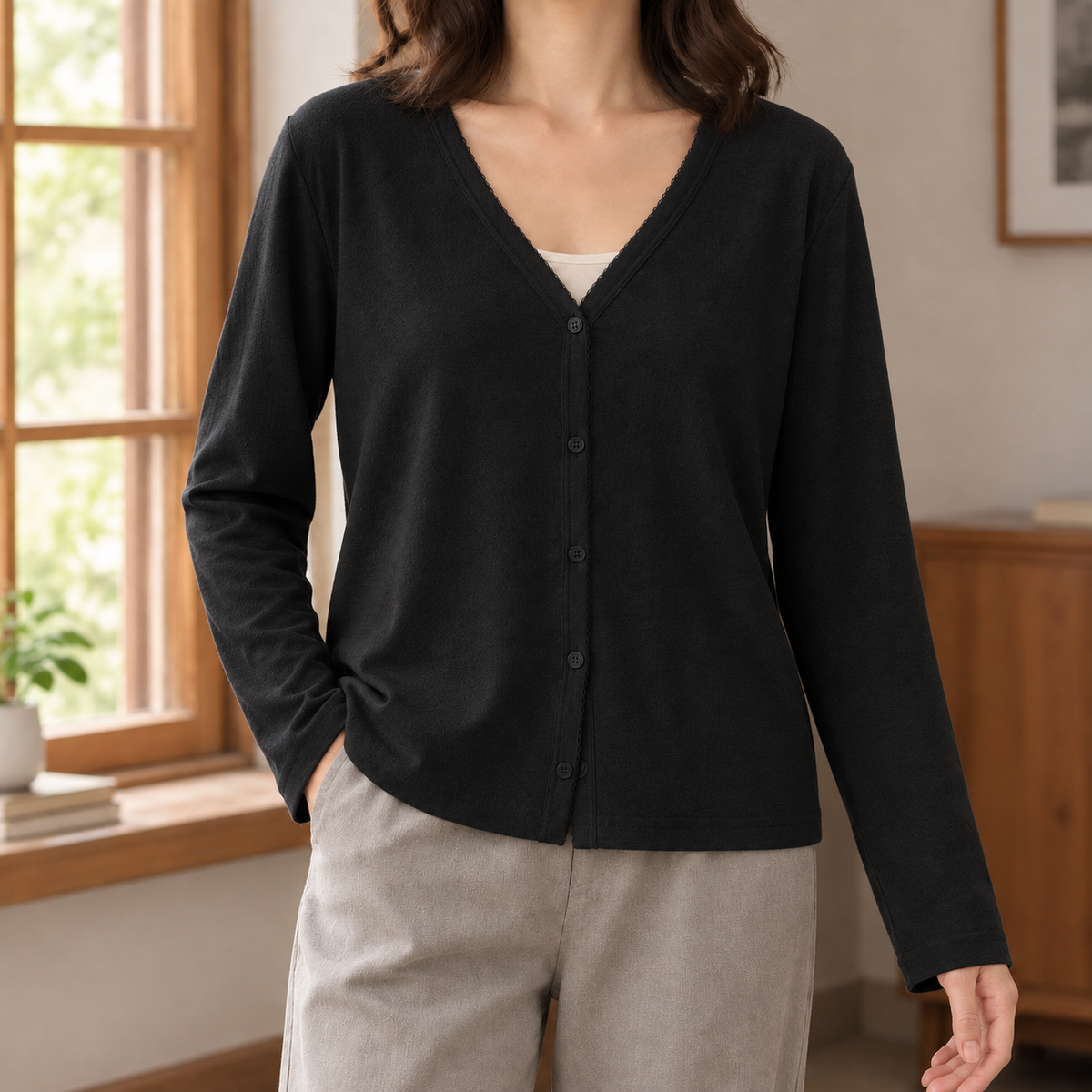 Lightweight Button-Front Cardigan