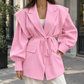 Jacket Polyester Belted with Layered Shoulders and Wide Lapels