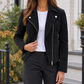 Biker Jacket Faux Suede Hip-Length with Asymmetric Zip and Silver Trim
