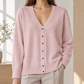 Cotton-Blend Button Cardigan with Deep V-Neck
