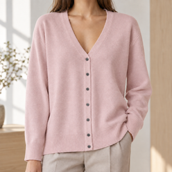Cotton-Blend Button Cardigan with Deep V-Neck