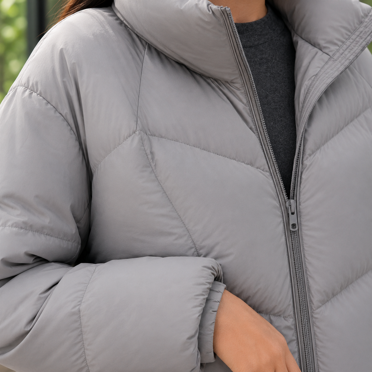 Puffer Jacket Duck Down Oversized Short with Two-Way Zip