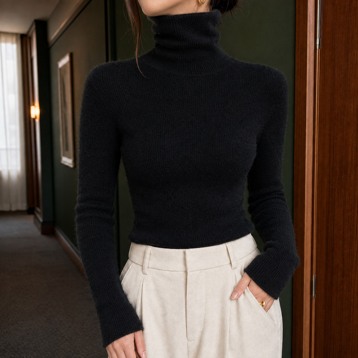 Slim Fine Rib Roll Neck Jumper