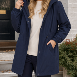 Hooded Jacket Polyester with Zip-and-Snap Front and Drawstring Waist