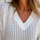 Open-Knit Cotton V-Neck Top