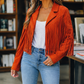 Fringe Jacket Polyester Cropped Open Front with Notched Lapel