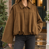 Bomber Jacket Faux Suede Oversized with Batwing Sleeves and Zip