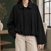 Bomber Jacket Faux Suede Loose Cropped with Concealed Zip, Bubble Hem