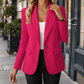 Blazer Polyester Fitted Hip-Length with Single Button and Flap Pockets