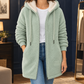 Fleece Jacket Plush Hooded Longline with Cream-Lined Hood and Zip