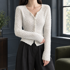 Looped Texture Cropped Cardigan