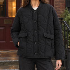 Quilted Jacket Polyester Wavy Quilting with Ribbed Bomber Collar