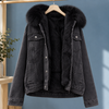 Denim Jacket Hooded with Plush Lining and Four Front Pockets
