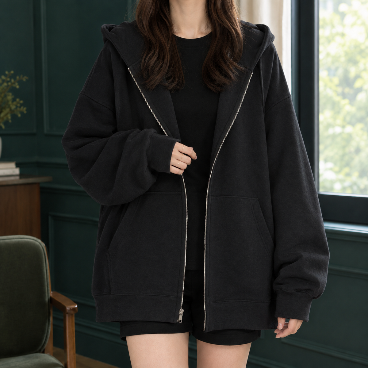 Longline Oversized Zip Hoodie