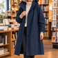 Overcoat Polyester Hooded Longline with Button Front and Side Pockets