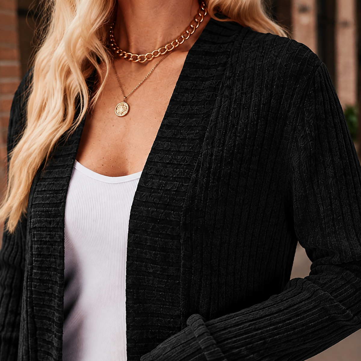 Deep Ribbed Cardigan with Relaxed Shape