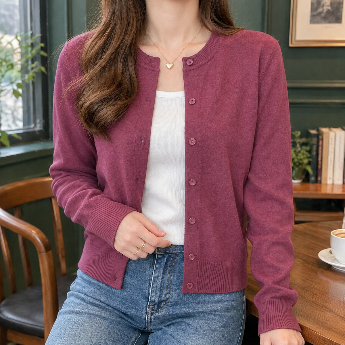 Fine Knit Cardigan with Tonal Buttons
