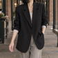 Blazer Polyester Relaxed Hip-Length with Notch Lapels, Offset Buttons