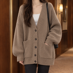 Chunky Ribbed Cardigan with Dropped Shoulders