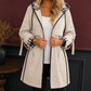 Hooded Coat Polyester with Zip Front and Plaid-Lined Hood