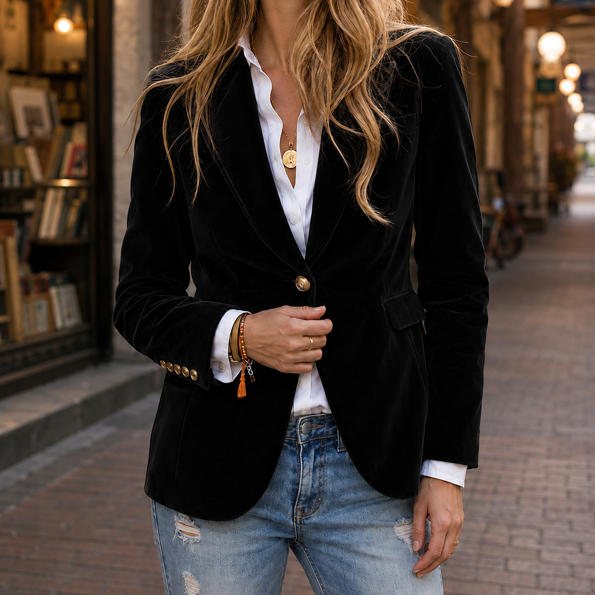 Blazer Polyester Slim Fit with Single Button and Notched Lapels