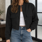 Cropped Utility Jacket Polyester with Ribbed Collar and Chest Pockets