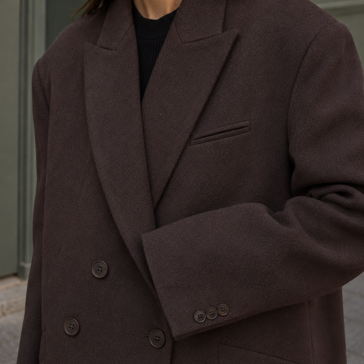 Overcoat Premium Wool Double-Breasted Floor-Length with Broad Lapels