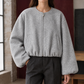 Cropped Jacket Polyester Brushed with Round Neckline and Zip Front