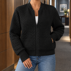 Bomber Jacket Cotton Blend Quilted with Full Zip and Ribbed Cuffs