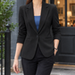 Blazer Polyester Fitted Hip-Length with Ruched Three-Quarter Sleeves