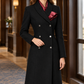 Coat Polyester Double-Breasted Longline with Contrast Neck Scarf