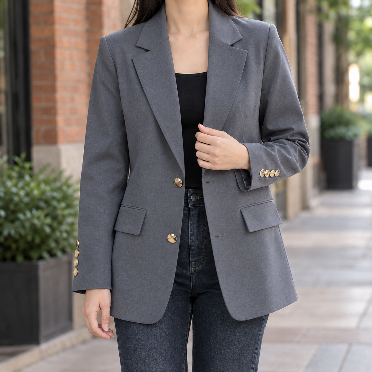 Blazer Polyester Regular Fit with Gold-Tone Buttons and Lined Interior