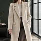 Coat Wool Blend Double-Breasted Long Straight with Wide Lapels