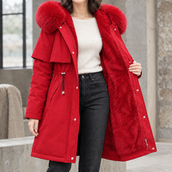 Hooded Coat Cotton Fill Longline with Plush Lining and Zip and Snap