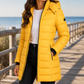Quilted Jacket Polyester Longline with Hood, Full Zip and Side Pockets