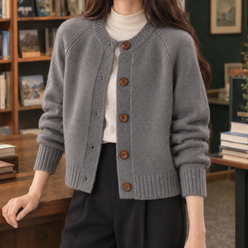 Textured Round Neck Cardigan
