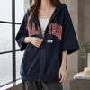 Cotton-Blend Zip Hoodie with Elbow-Length Sleeves