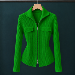 Ribbed Zip Cardigan with Shaped Profile