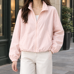 Zip Jacket Polyester Relaxed Short with Drawcord Hem