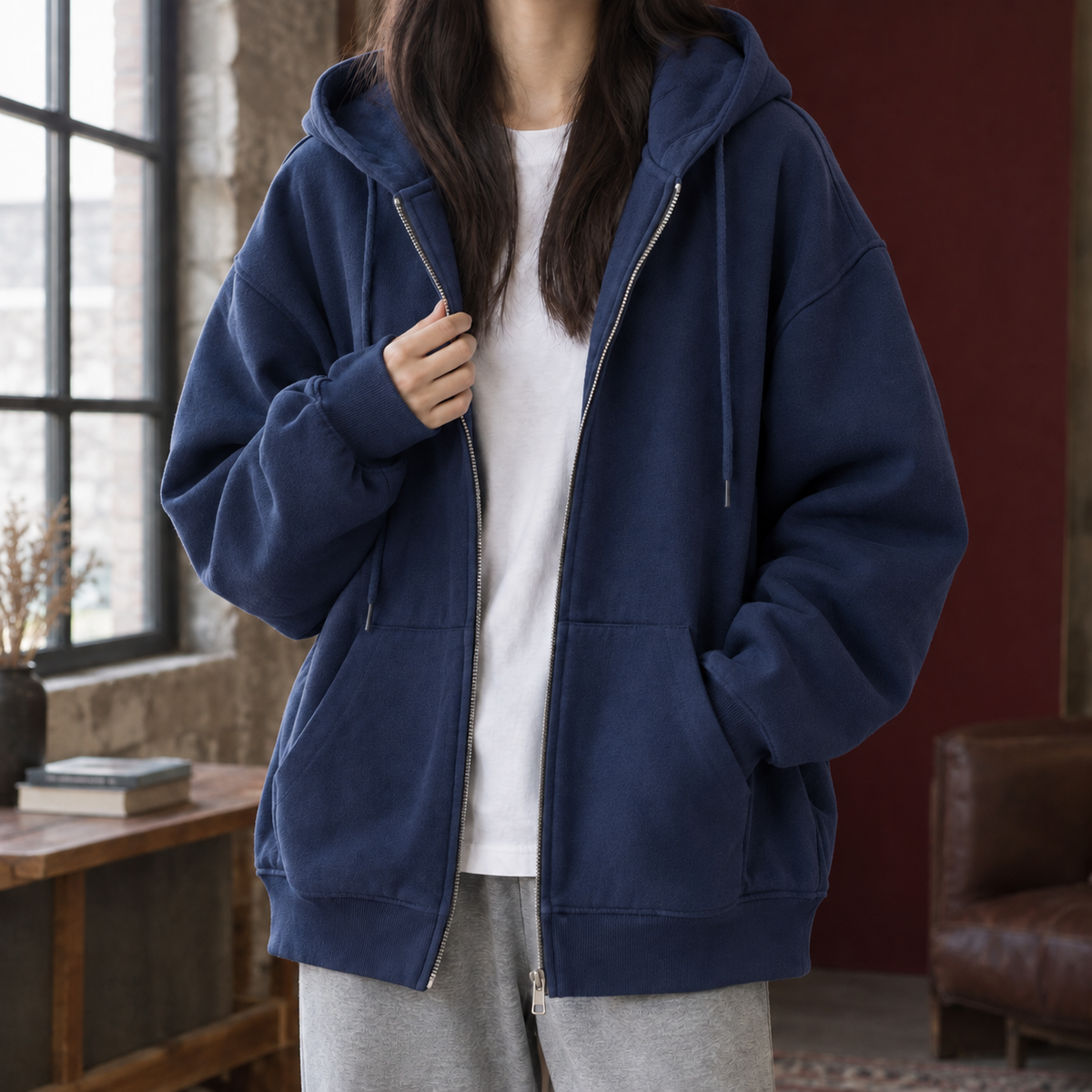 Soft Knit Finish Oversized Hoodie