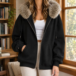 Faux Fur Trim Zip Hoodie