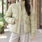 Quilted Jacket Duck Down Waist-Length with Stand Collar, Flap Pockets