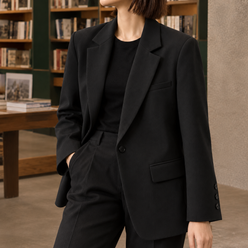 Blazer Polyester Relaxed Tailored with Wide Lapels and Buttoned Cuffs